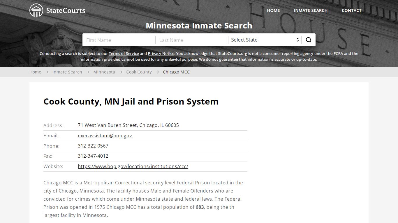 Chicago MCC Inmate Records Search, Minnesota - StateCourts